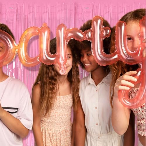 20 Pack Foil Curtain Pink Backdrop Streamers Metallic Tinsel Fringe Curtains Photo Booth Props for Birthday, alternate view 3