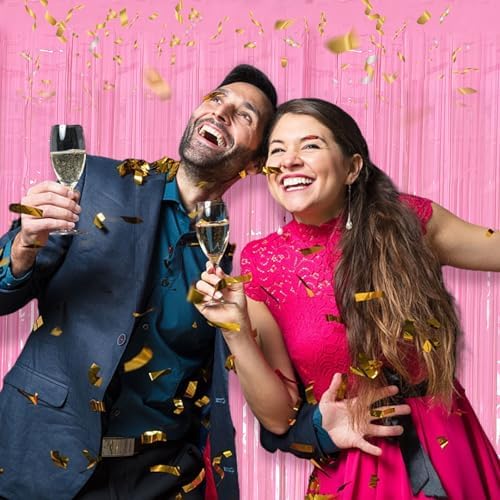 20 Pack Foil Curtain Pink Backdrop Streamers Metallic Tinsel Fringe Curtains Photo Booth Props for Birthday, alternate view 6