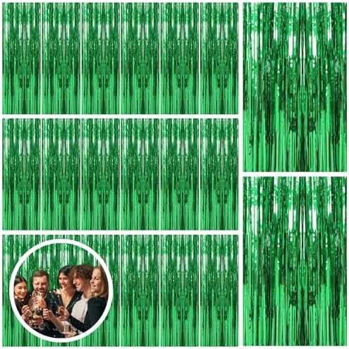 20 Pack Green Streamers Backdrop Jungle Party Decorations Foil Fringe Backdrop Curtains Photo Booth Backdrop for