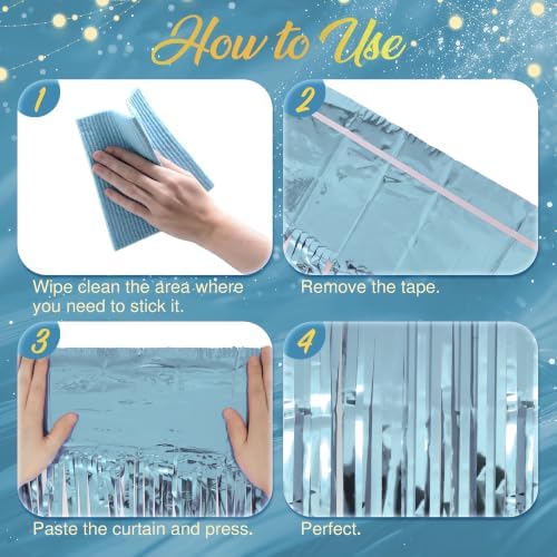 20 Pack Light Blue Fringe Backdrop, 3.2x8.2ft Shining Foil Tinsel Curtains, Birthday Party Decorations Door, alternate view 6