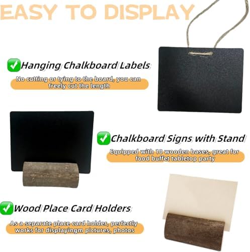 20 Pack Mini Chalkboard Signs for Food Buffet Table Reusable Catering Labels with 10 PCS Wooden Rustic Stands, alternate view