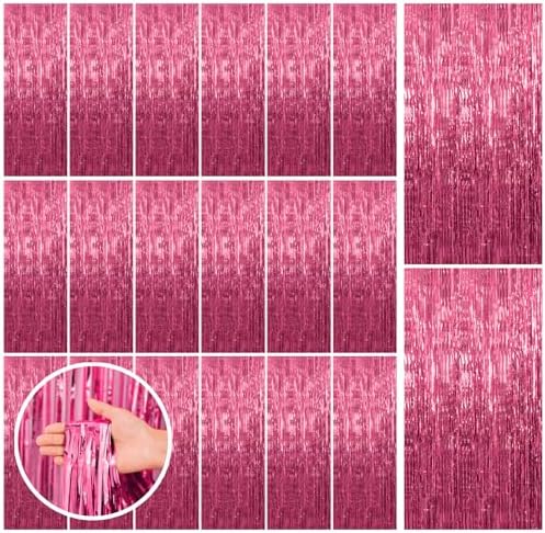 20 Pack Pink Backdrop Decorations - Tinsel Curtain Party Backdrop Foil Fringe Birthday Photo Booth Streamer