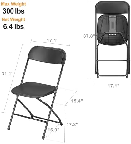 20 Pack Plastic Folding Chair, 300lb Capacity, Portable Commercial Chair Seat with Steel Frame for Office, alternate view 3