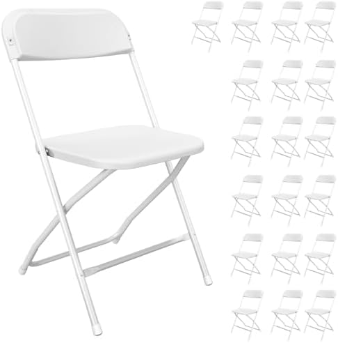 20 Pack Plastic Folding Chairs White, Lightweight Folding Chair, Stackable Commercial Seats with Steel Frame for