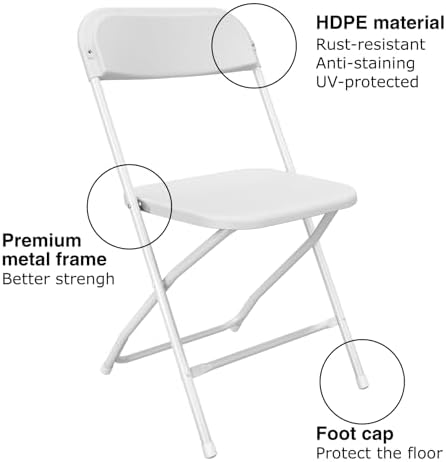 20 Pack Plastic Folding Chairs White, Lightweight Folding Chair, Stackable Commercial Seats with Steel Frame for, alternate