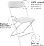 20 Pack Plastic Folding Chairs White, Lightweight Folding Chair, Stackable Commercial Seats with Steel Frame for, alternate