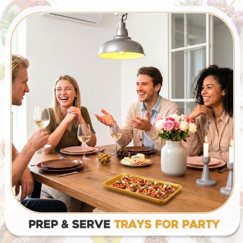 20 Pack Plastic Serving Trays for Party, Reusable Platters, Gold in approx. 14 x 6 x 1 inches/ 35.56 x 15.24 x, alternate