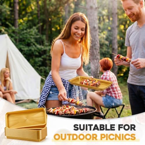 20 Pack Plastic Serving Trays for Party, Reusable Platters, Gold in approx. 14 x 6 x 1 inches/ 35.56 x 15.24 x, alternate