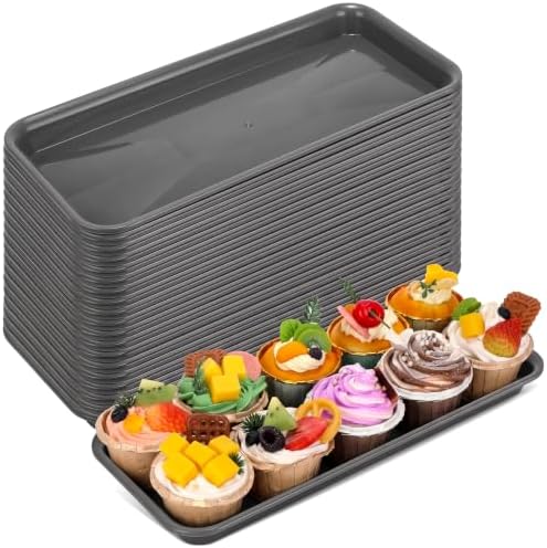 20 Pack Plastic Serving Trays for Party, Reusable Platters, Gray in approx. 14 x 6 x 1 inches/ 35.56 x 15.24 x