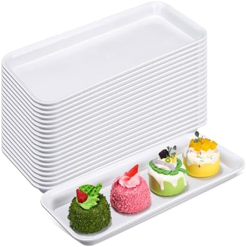 20 Pack Plastic Serving Trays for Party, Reusable Platters, White in White