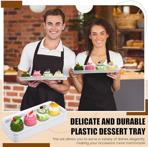 20 Pack Plastic Serving Trays for Party, Reusable Platters, White in White, alternate view 4