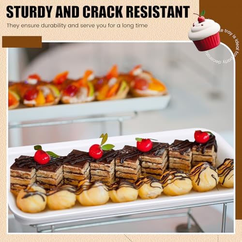 20 Pack Plastic Serving Trays for Party, Reusable Platters, White in White, alternate view 5