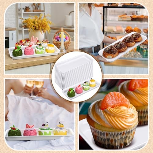 20 Pack Plastic Serving Trays for Party, Reusable Platters, White in White, alternate view 6
