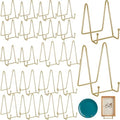 20 Pack Plate Stands for Display, Metal Photo Frame, Brass Gold in Black