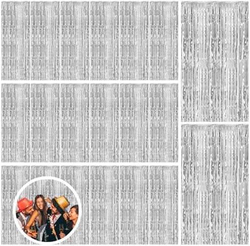 20 Pack Silver Backdrop Curtain Party Decorations Foil Fringe Backdrop Silver Tinsel Streamers Birthday