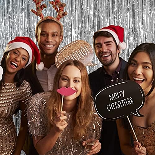 20 Pack Silver Backdrop Curtain Party Decorations Foil Fringe Backdrop Silver Tinsel Streamers Birthday, alternate view 5