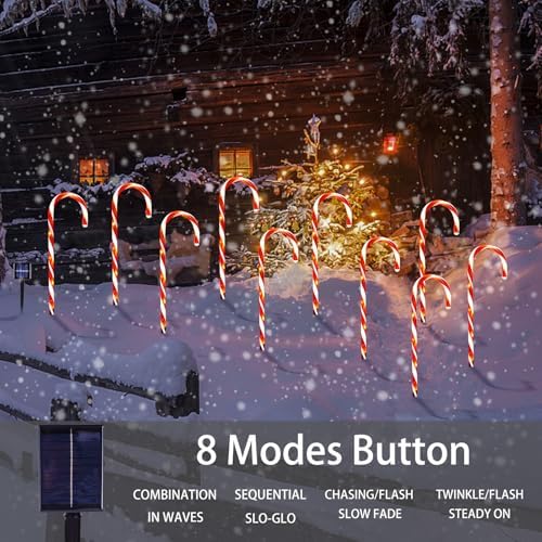 20 Pack Solar Candy Cane Lights, 21 Inch Red Christmas Yard Decor, alternate view 6