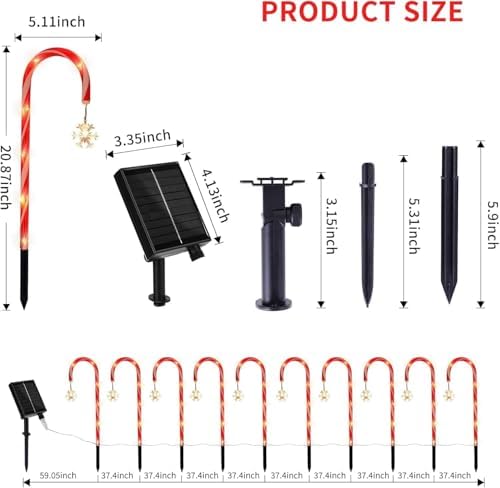 20 Pack Solar Candy Cane Pathway Lights, Warm White Christmas Yard Decor, alternate view 5