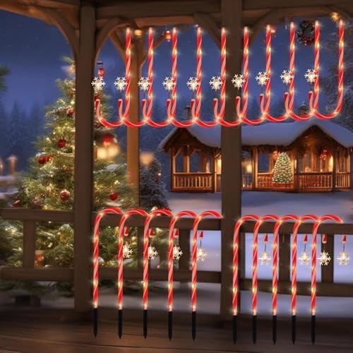 20 Pack Solar Candy Cane Pathway Lights, Warm White Christmas Yard Decor, alternate view 6
