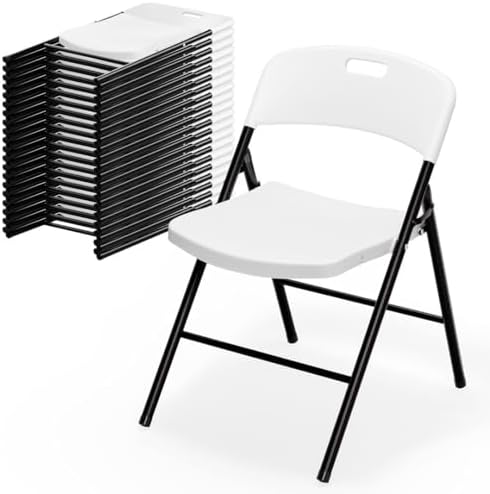 20-Pack White Plastic Folding Chairs, Portable Seat with Sturdy Steel Frame for Indoor & Outdoor Use, Perfect