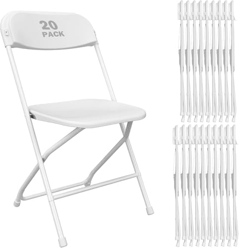 20 Pack White Plastic Folding Chairs, Steel Frame,350lb