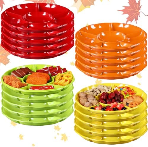 20 Pcs 12 Pcs Plastic Divided Serving Trays 12Inch Round, Colorful in 12.2 x 12.2 x 1.18 inches/ 31 x 31 x 3 cm