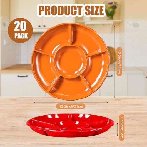 20 Pcs 12 Pcs Plastic Divided Serving Trays 12Inch Round, Colorful in 12.2 x 12.2 x 1.18 inches/ 31 x 31 x 3 cm, alternate