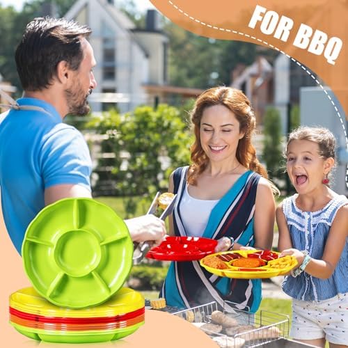 20 Pcs 12 Pcs Plastic Divided Serving Trays 12Inch Round, Colorful in 12.2 x 12.2 x 1.18 inches/ 31 x 31 x 3 cm, alternate