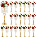 20 pcs 21.65 Inch Wedding Gold Flower Centerpieces Crystal Metal Flower Vase Wedding Centerpieces for Tables