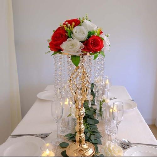 20 pcs 21.65 Inch Wedding Gold Flower Centerpieces Crystal Metal Flower Vase Wedding Centerpieces for Tables, alternate view