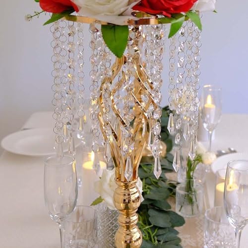 20 pcs 21.65 Inch Wedding Gold Flower Centerpieces Crystal Metal Flower Vase Wedding Centerpieces for Tables, alternate view