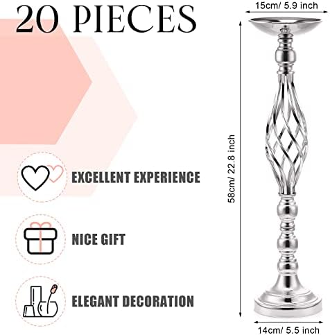 20 Pcs 22.8 Inch High Metal Flower Stand, Wedding Silver Centerpieces for Table, Floral Stand Elegant Vase, alternate view 3
