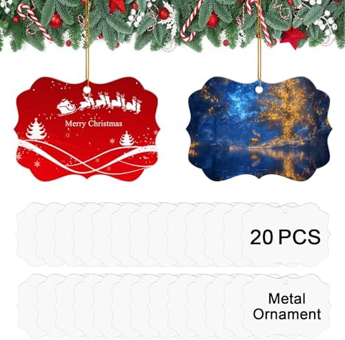 20 pcs 3.9" × 2.8" Metal Sublimation Ornament Blank, Double Sided Sublimation Ornaments, Sublimation Christmas