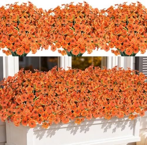 20 PCS Artificial Fall Flowers for Outdoors, Orange Fake Mums