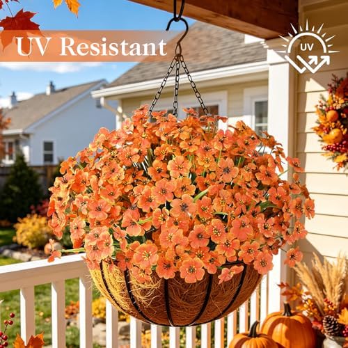 20 PCS Artificial Fall Flowers for Outdoors, Orange Fake Mums, alternate view 3