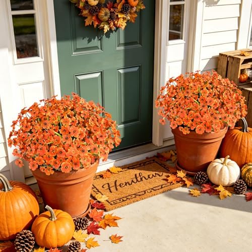 20 PCS Artificial Fall Flowers for Outdoors, Orange Fake Mums, alternate view 5