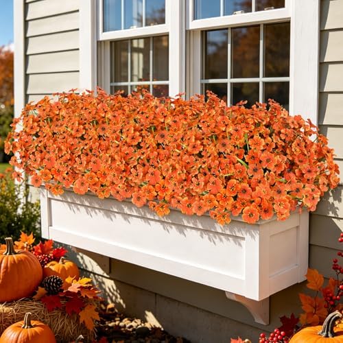 20 PCS Artificial Fall Flowers for Outdoors, Orange Fake Mums, alternate view 6