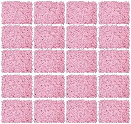 20 PCS Artificial Flower Wall Panel 24" x 16" Faux Flowers Wall Decoration Light Pink Hydrangea Flower Panels