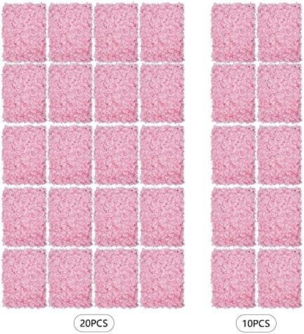 20 PCS Artificial Flower Wall Panel 24" x 16" Faux Flowers Wall Decoration Light Pink Hydrangea Flower Panels, alternate view