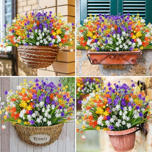 20 PCS Artificial Flowers for Outdoors, UV Resistant Fake Plants in Mix Color, alternate view 6