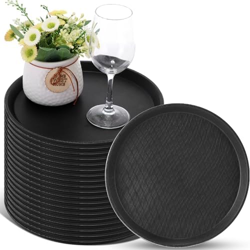 20 Pcs Black Restaurant Serving Trays Bulk, Round Tray, 11 Inch in Black