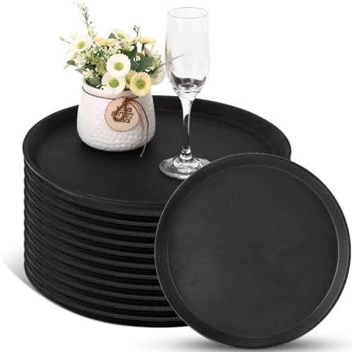 20 Pcs Black Restaurant Serving Trays Bulk, Round Tray, 14 Inch in Black