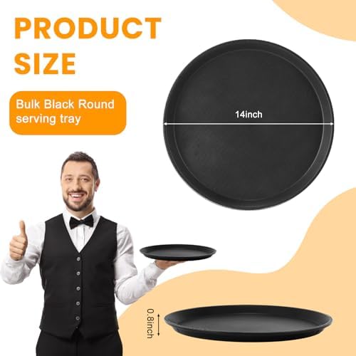 20 Pcs Black Restaurant Serving Trays Bulk, Round Tray, 14 Inch in Black, alternate view 2