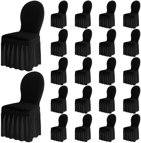 20 Pcs Black Spandex Chair Covers with Skirt for Dining Wedding