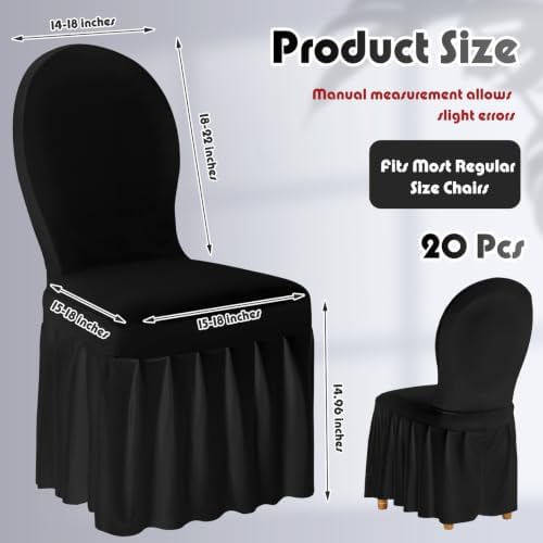 20 Pcs Black Spandex Chair Covers with Skirt for Dining Wedding, alternate view 3