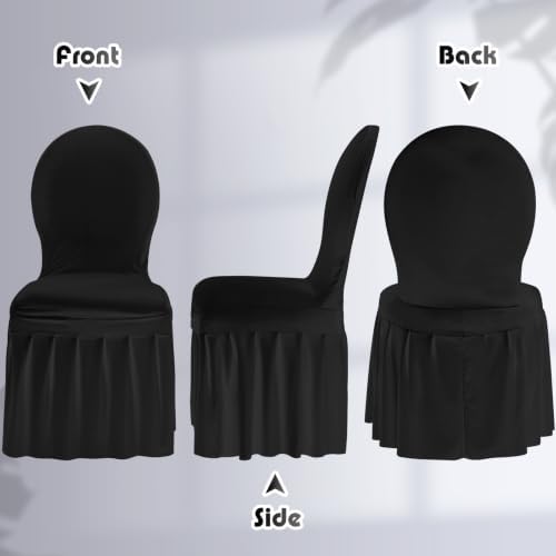 20 Pcs Black Spandex Chair Covers with Skirt for Dining Wedding, alternate view 4