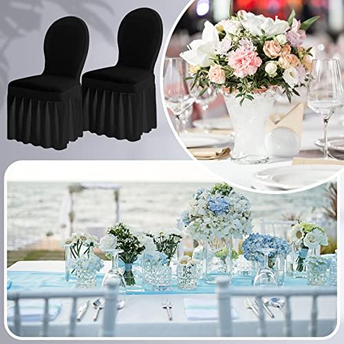 20 Pcs Black Spandex Chair Covers with Skirt for Dining Wedding, alternate view 6