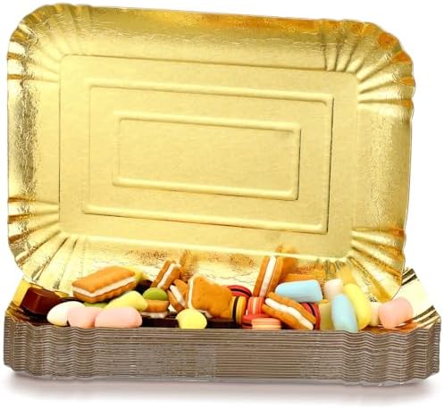 20 Pcs Gold Serving Trays and Platters Bulk Disposable Paper Rectangle Gold Party Platters Decorative Food