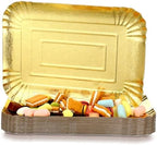 20 Pcs Gold Serving Trays and Platters Bulk Disposable Paper Rectangle Gold Party Platters Decorative Food