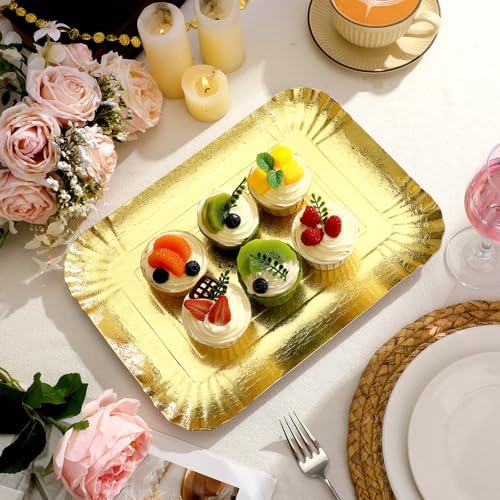 20 Pcs Gold Serving Trays and Platters Bulk Disposable Paper Rectangle Gold Party Platters Decorative Food, alternate view 2